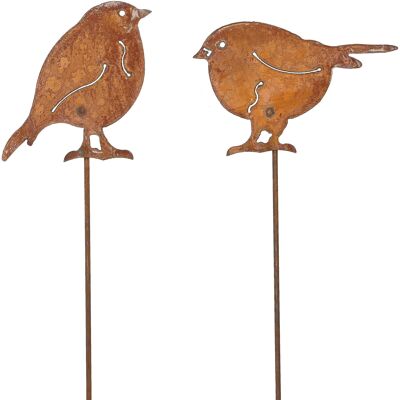 Enchufe de metal pájaro enorme, 2 motivos, Al 60 cm, motivo: L 15 cm, Al 10 cm, óxido
