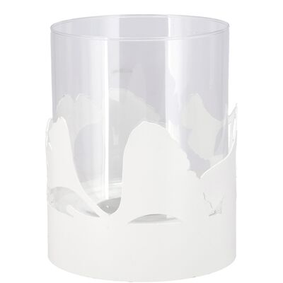 Lanterne en métal Ginkgo avec verre, H25cm, D19cm, blanc