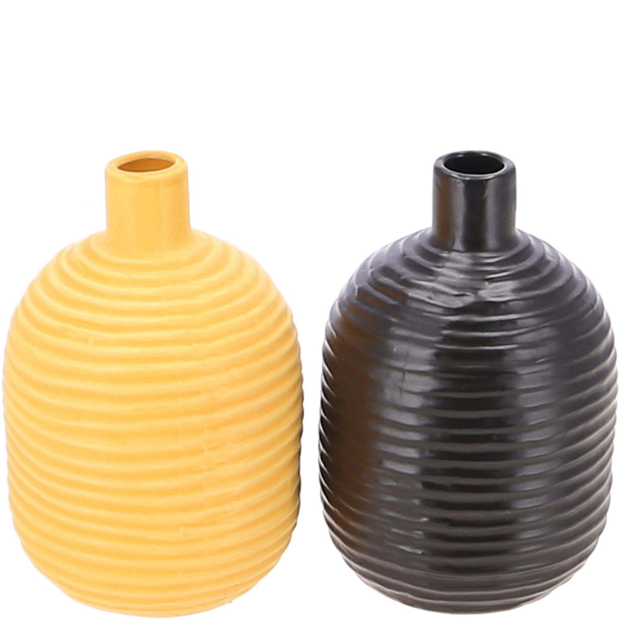 Vaso in ceramica Ona 2 colori, D9cm, H13cm, apertura: D1,5cm, giallo/nero