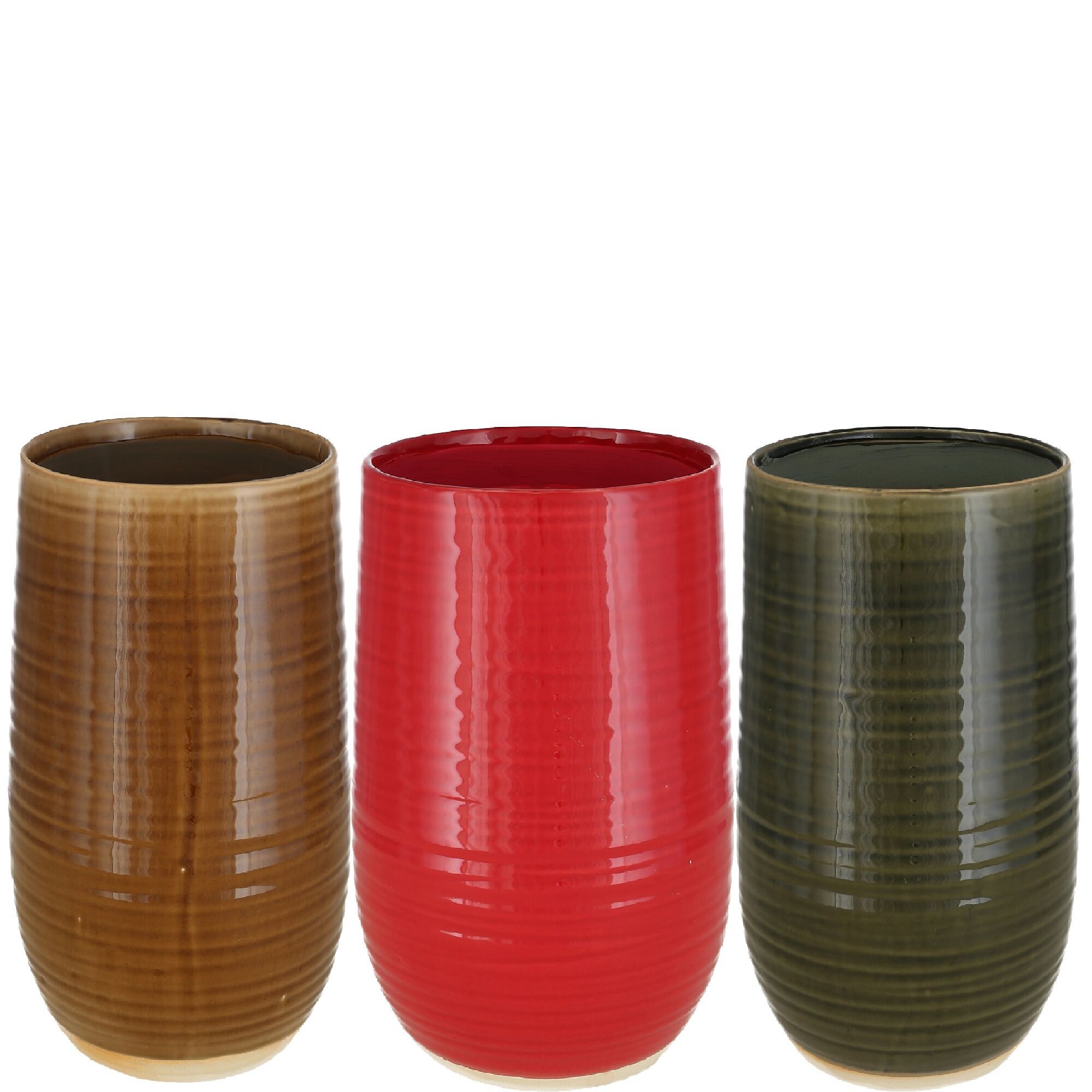 Vaso in ceramica Cono, 3 colori, D16,5 cm, Al.29,5 cm, apertura: 13 cm, verde/rojo/marrón