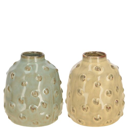 Keramik Flasche Bea, 2 Farben, D14,5cm, H16cm, Öffnung: 4,5cm, grün/gelb