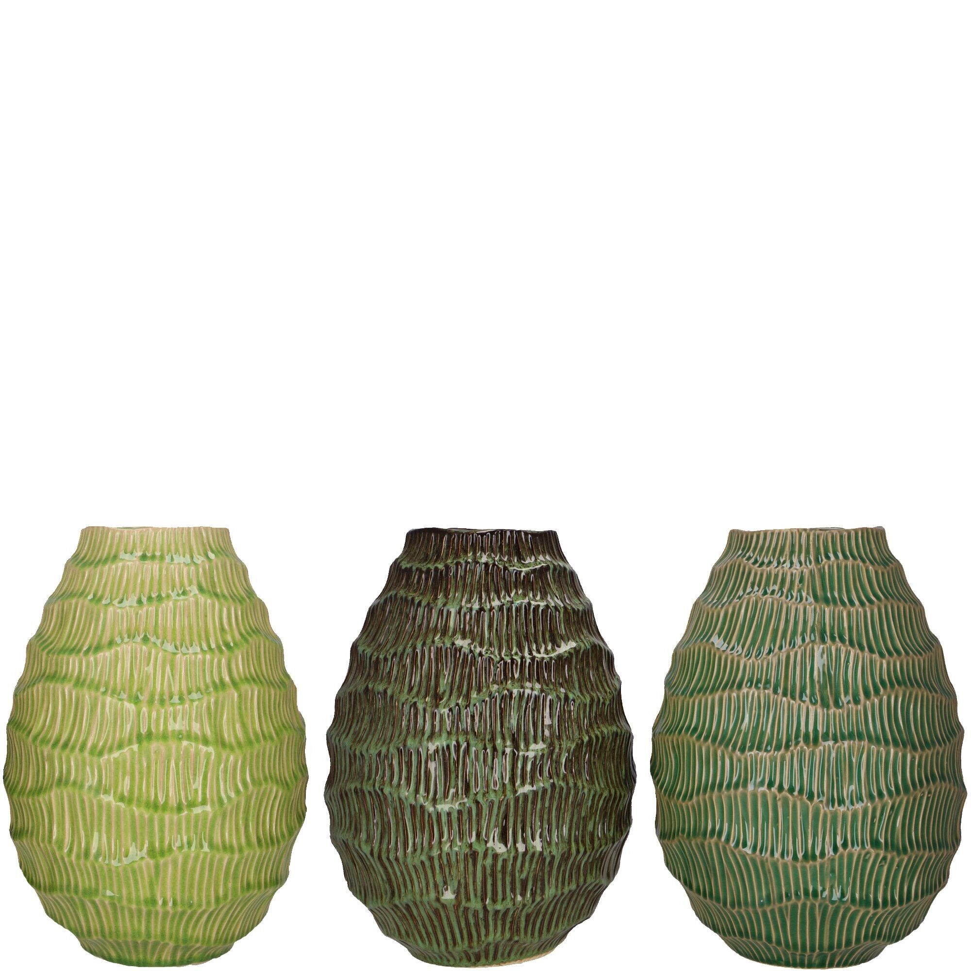 Vaso in ceramica Lander, 3 colori, D21,5cm, H30cm, apertura 8,5cm, verde/verde chiaro/verde scuro