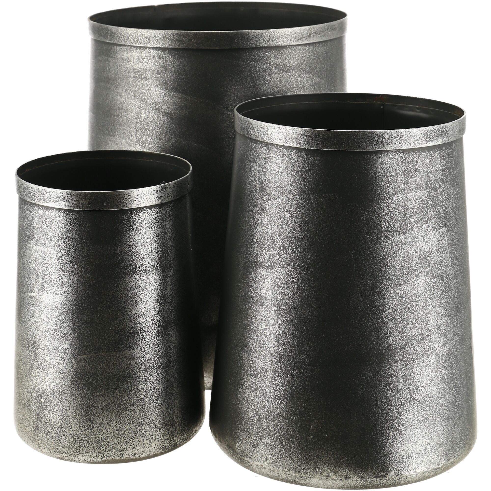 Metall Kübel Elias, 3er-Set, H33/29/23cm, grau