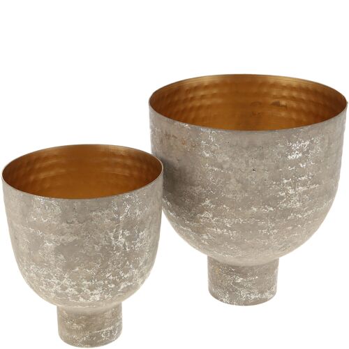 Metall Schale Ramon, 2er-Set, H19/15cm, grau-silber
