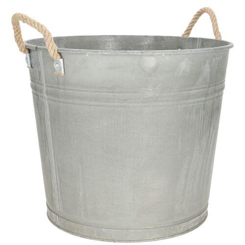 Metall Schale Devan hoch, D42cm, H38cm, mit Seil-Handgriffen, zink