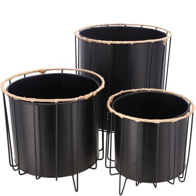 Metal bucket Lobo, set of 3, D20.5/24/28cm, black-natural
