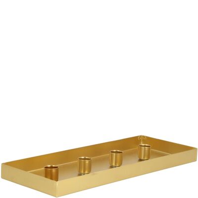 Bougeoir en métal Fixit, 4 buses, L36cm, l14cm, H2,5cm, doré