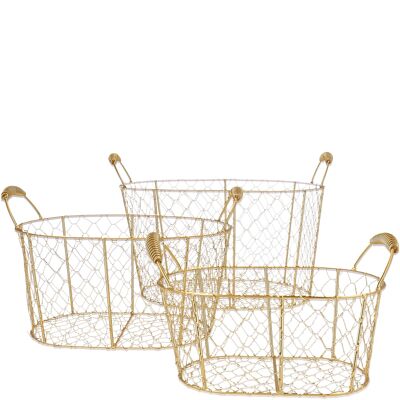 Cesta de metal Loni, juego de 3, L 36/31/27 cm, alambre gallinero, dorado