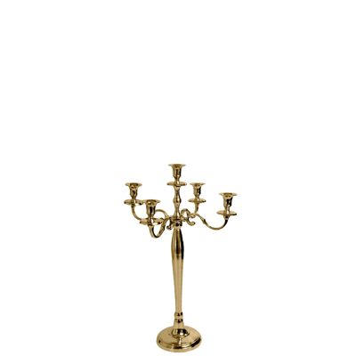 Candeliere in metallo Glamour 5 fiamme, D38cm, H58cm, nichelato, oro lucido