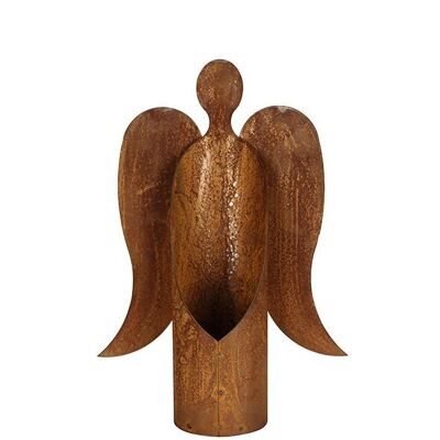 Ange en métal avec ailes, L34,5 cm H50 cm, intérieur P13 cm, rouille