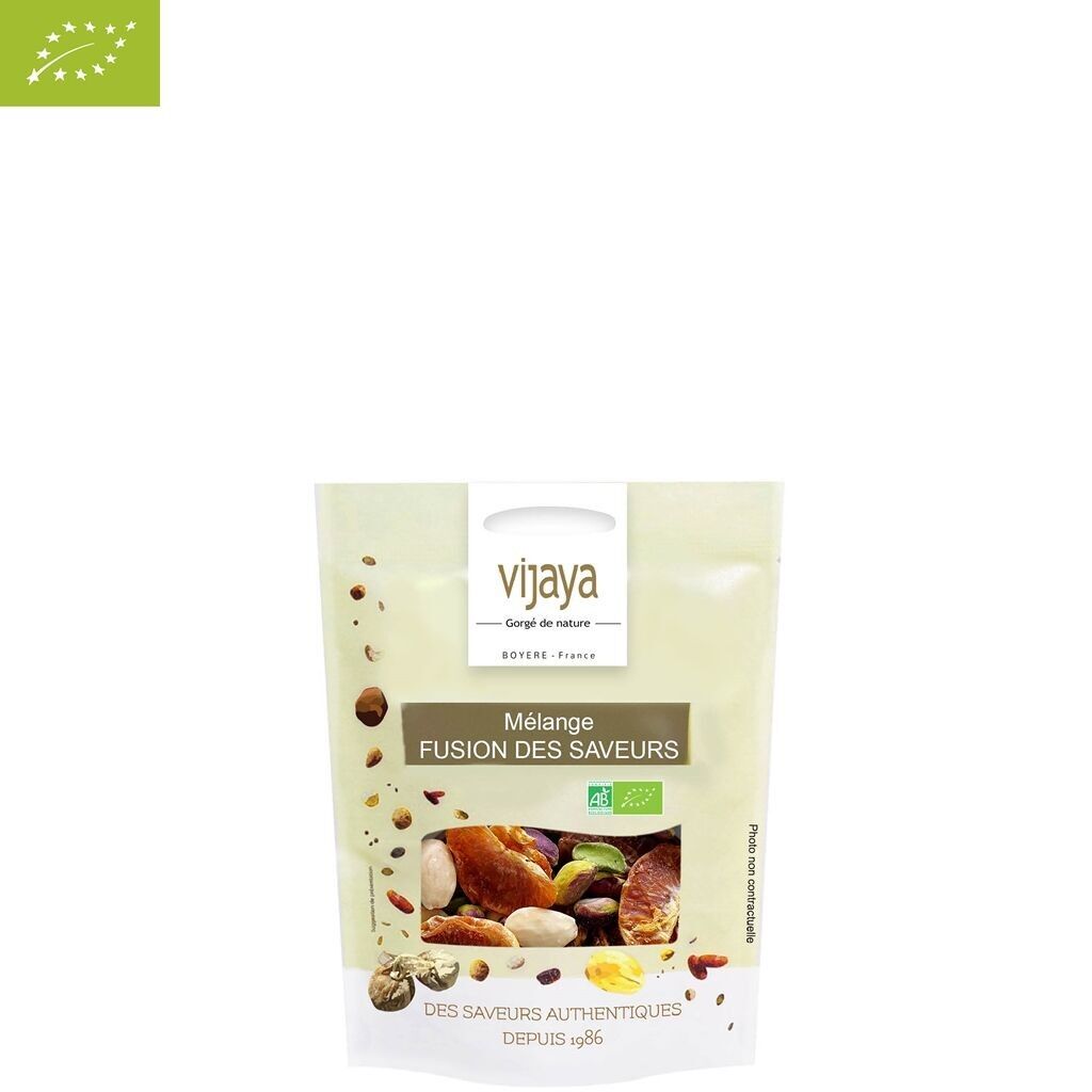 FRUITS SECS / Mélange FUSION DES SAVEURS (Mandarine Séchée, Pistache Décortiquée, Amande Emondée Torréfiée) - 100g -Bio*