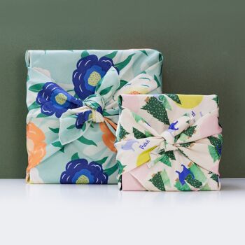 Furoshiki, emballage cadeau réutilisable en tissu motif Flower 100x100 cm 3