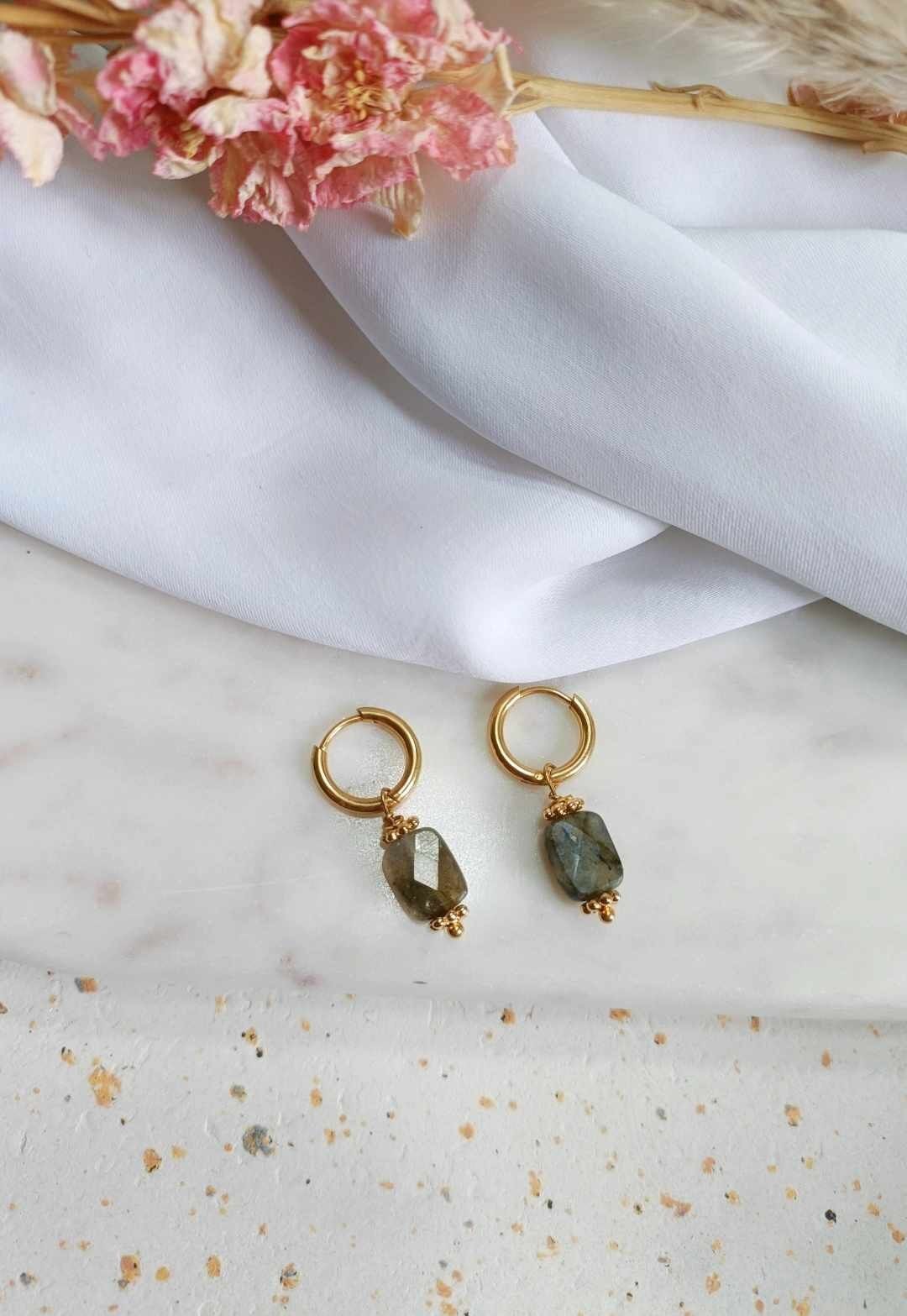Boucles d'oreilles en acier inoxydable et labradorite - Sidonie