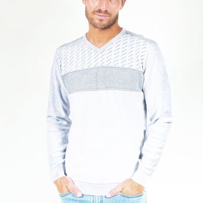 Maglione con scollo a V in jacquard 60885