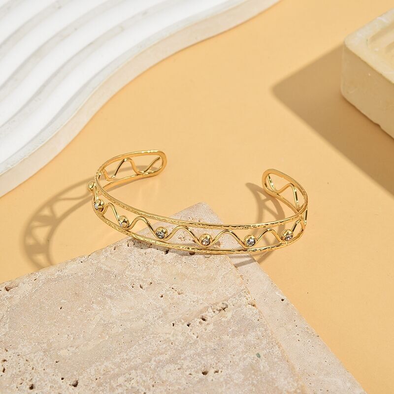 Bracciale in oro Bracciale largo con strass Zie Zag