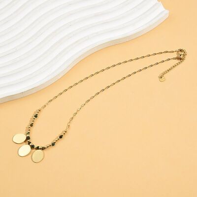 Gold Necklace Green Stones Triple Round Plates