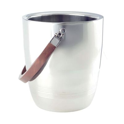 Double-walled ice bucket with handle and wooden lid 19x19x24cm
