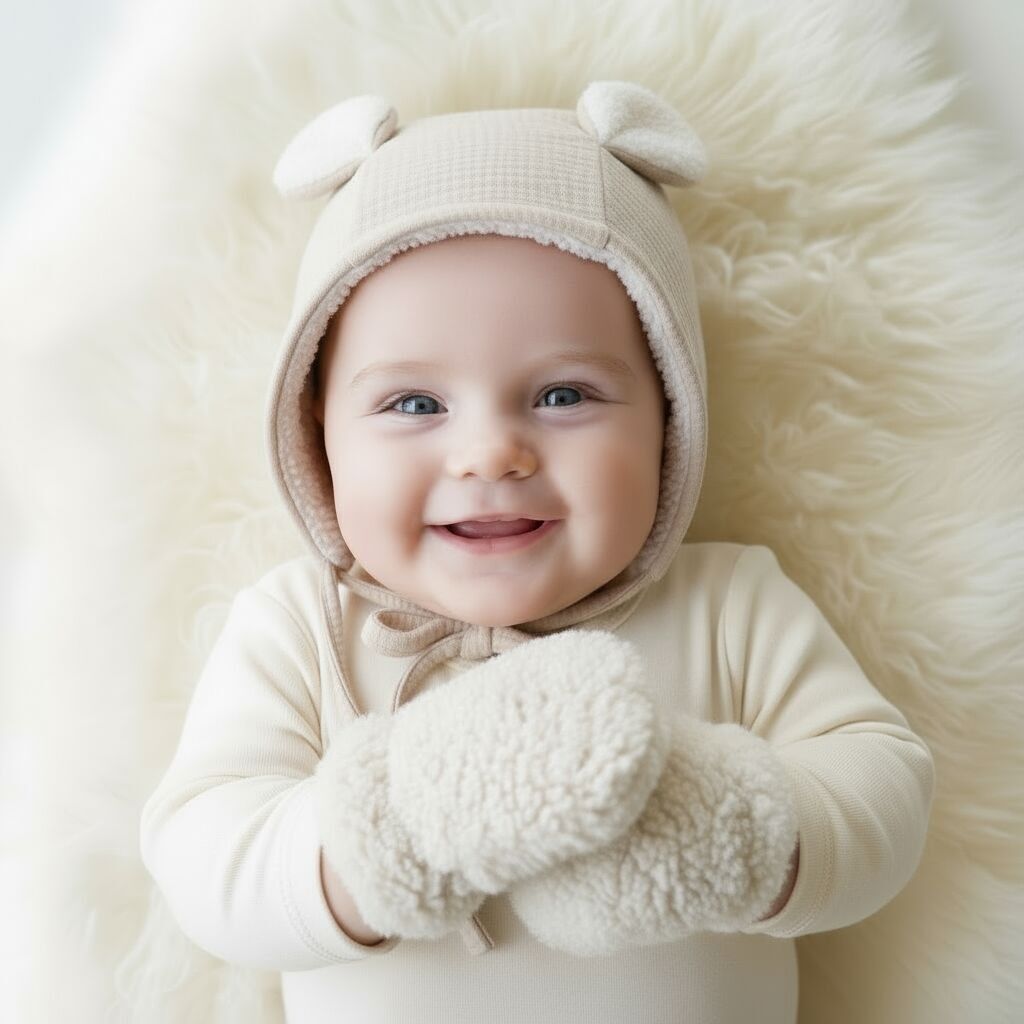 BONNET BEGUIN doublé mouton et gaze coton - Ecru