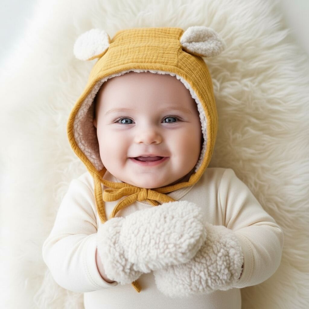 BONNET BEGUIN doublé mouton et gaze coton - Miel