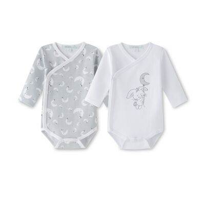 Body bebe manga larga cuello cruzado algodón pack de 2