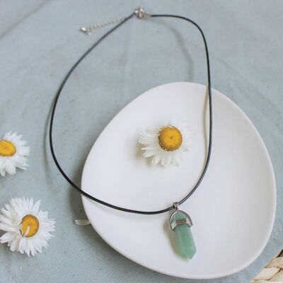 Collar Aventurina Verde Punta Cordón Negro