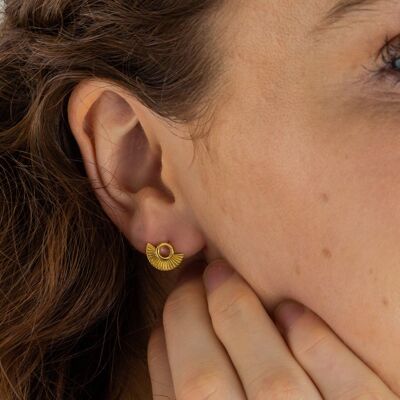 Boucles d'oreilles à tige en or Art déco en forme d'éventail