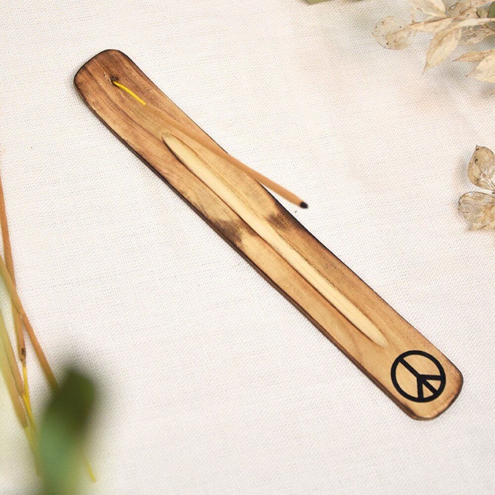 Porta incenso in bastoncini di legno di mango con motivo Peace