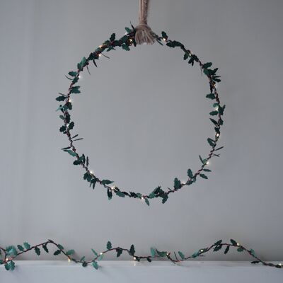 Couronne lumineuse de houx - Décoration de Noël (25 cm)