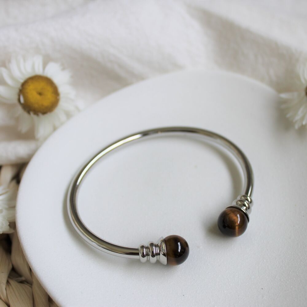 Bracciale in rame con magneti Bracciale in metallo argentato con perline in occhio di tigre