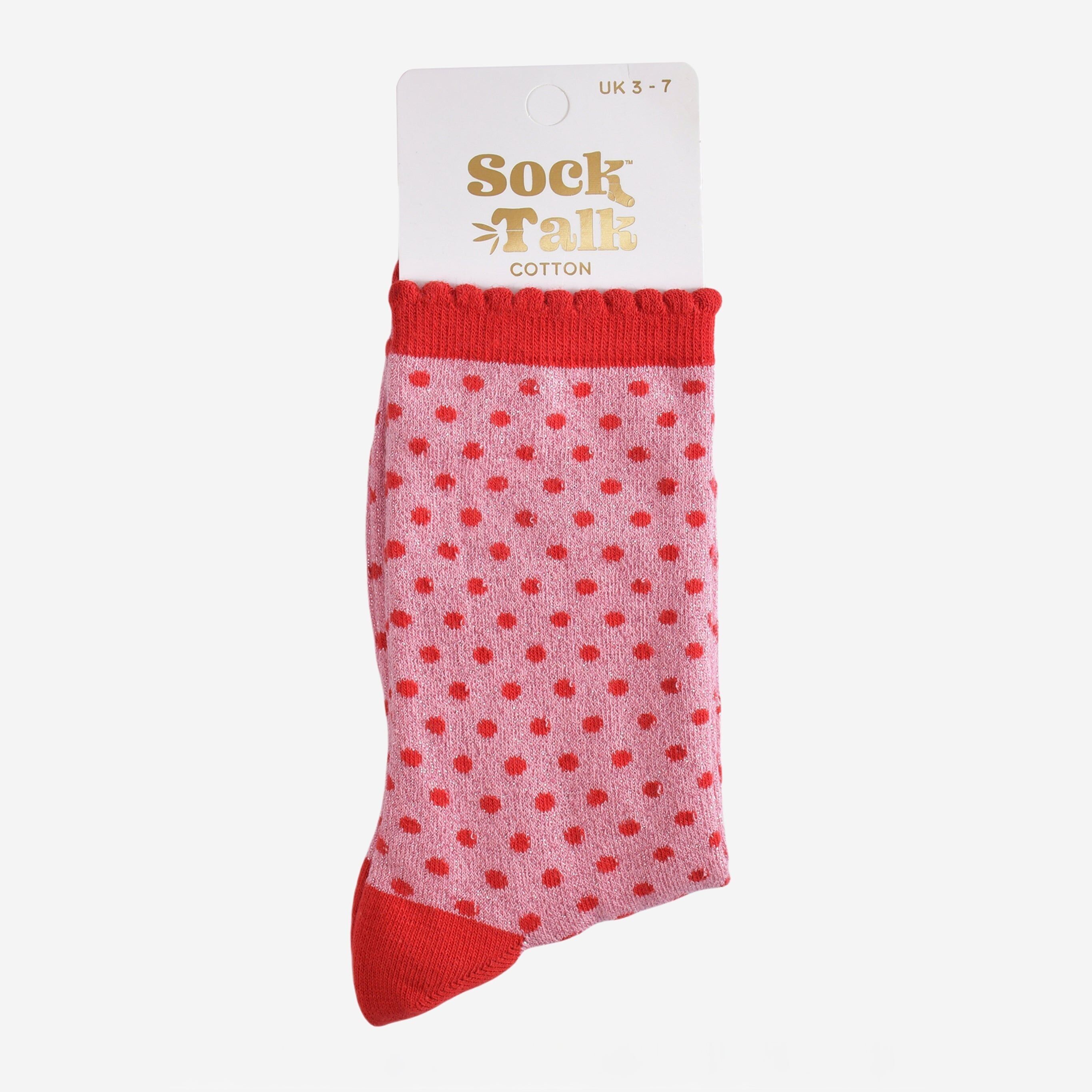 Glitzersocken für Damen - Rosa/Rot, kleine Punkte