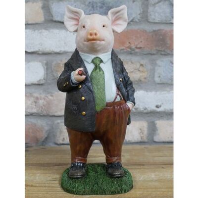Mr Pig figurine ornament dressed in jacket and trousers garden decoration