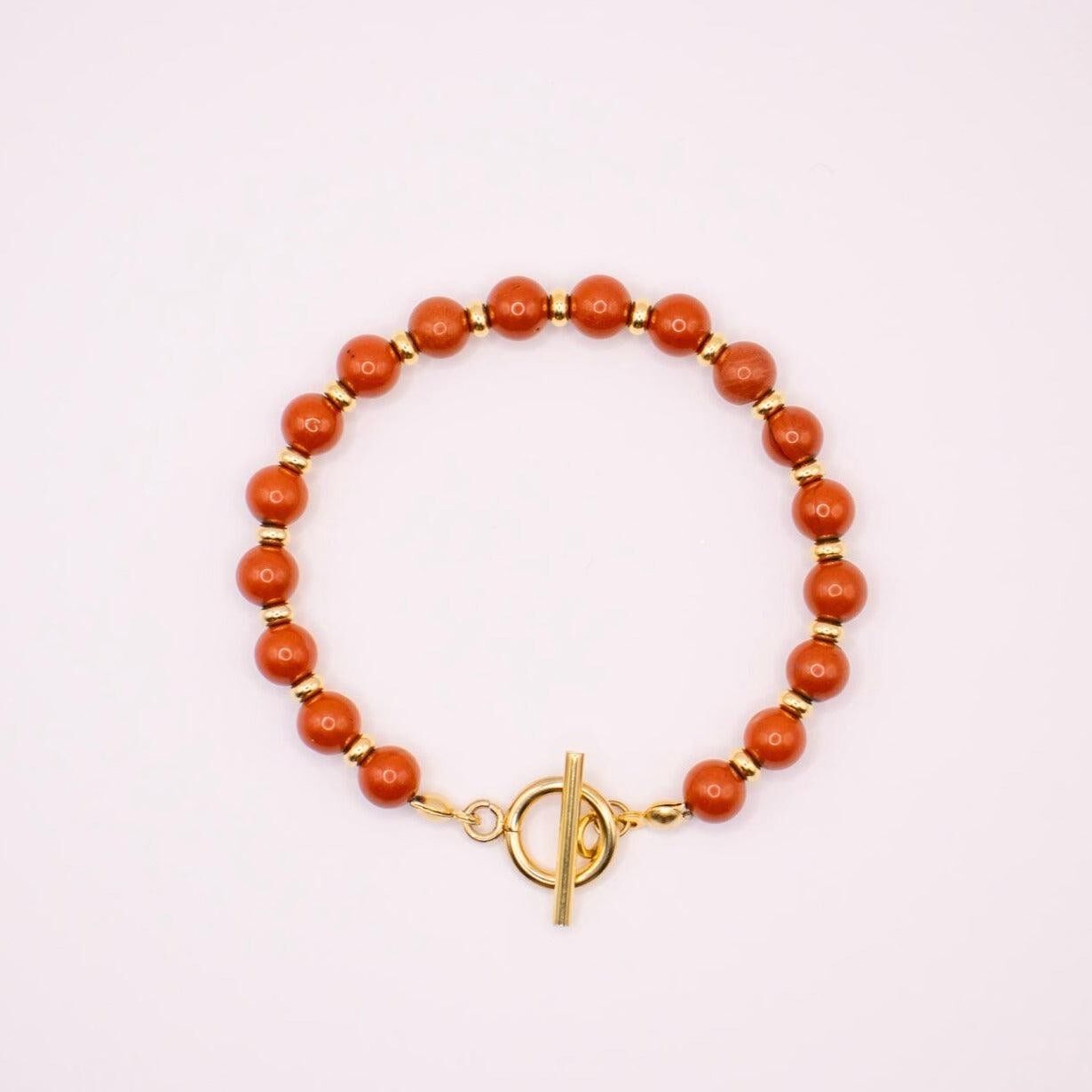 CIRCE | Bracciale in diaspro rosso e placcato oro 18 e 24 carati