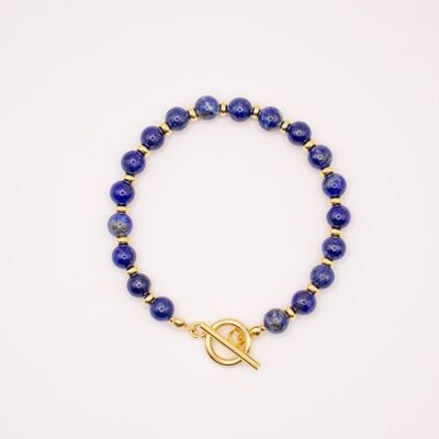 CIRCE | Pulsera de lapislázuli y acero inoxidable bañado en oro de 18 quilates