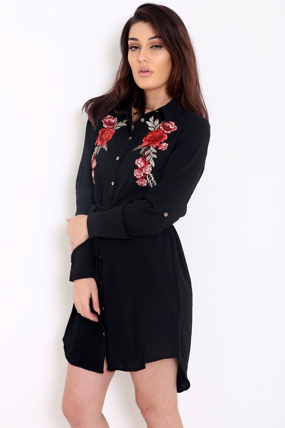 Hemdblusenkleid mit Blumenstickerei