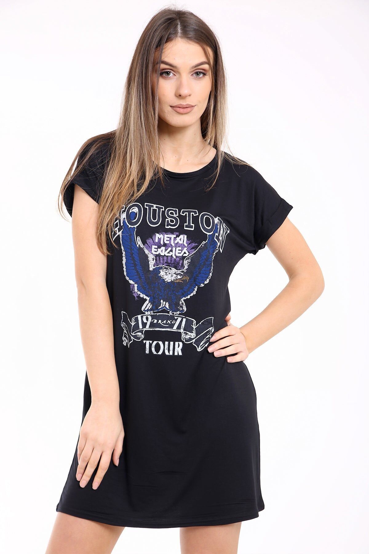 Abito T-shirt lungo con stampa Houston