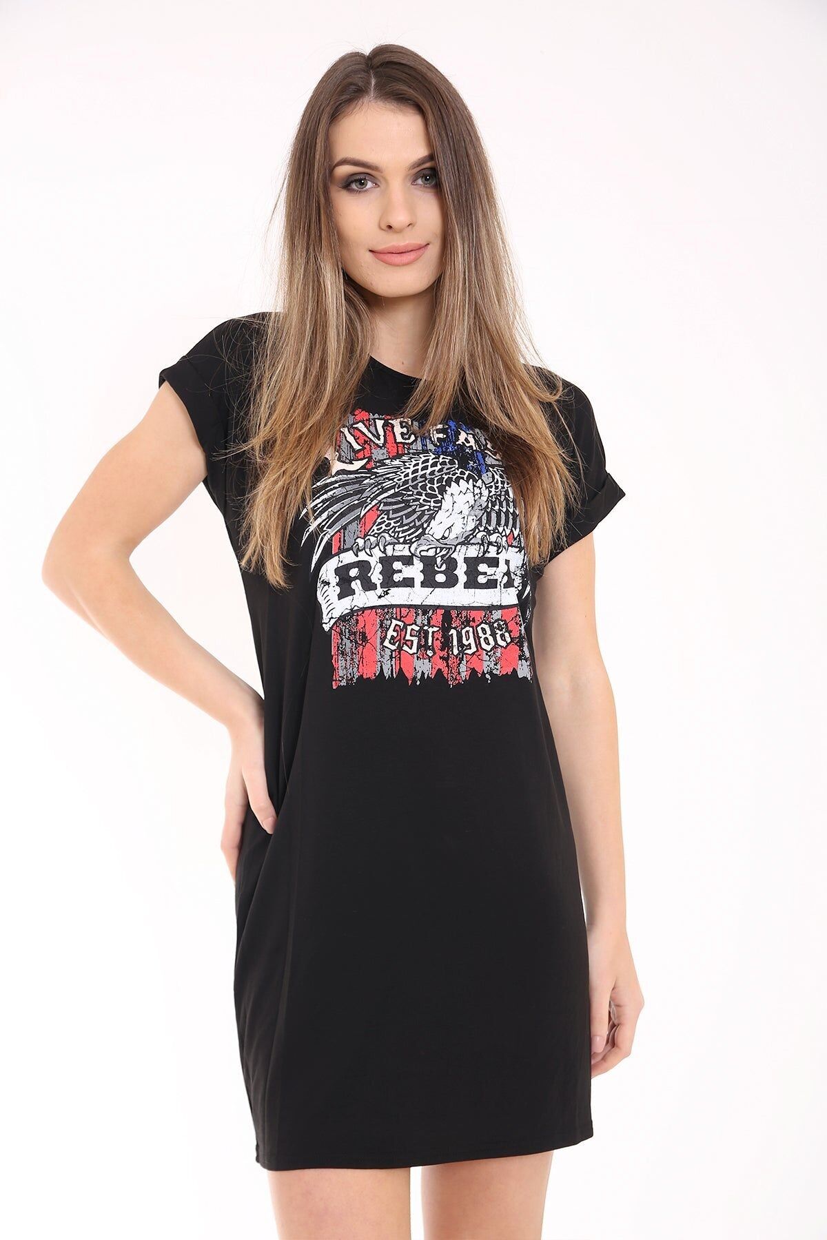 Abito lungo con stampa aquila ribelle