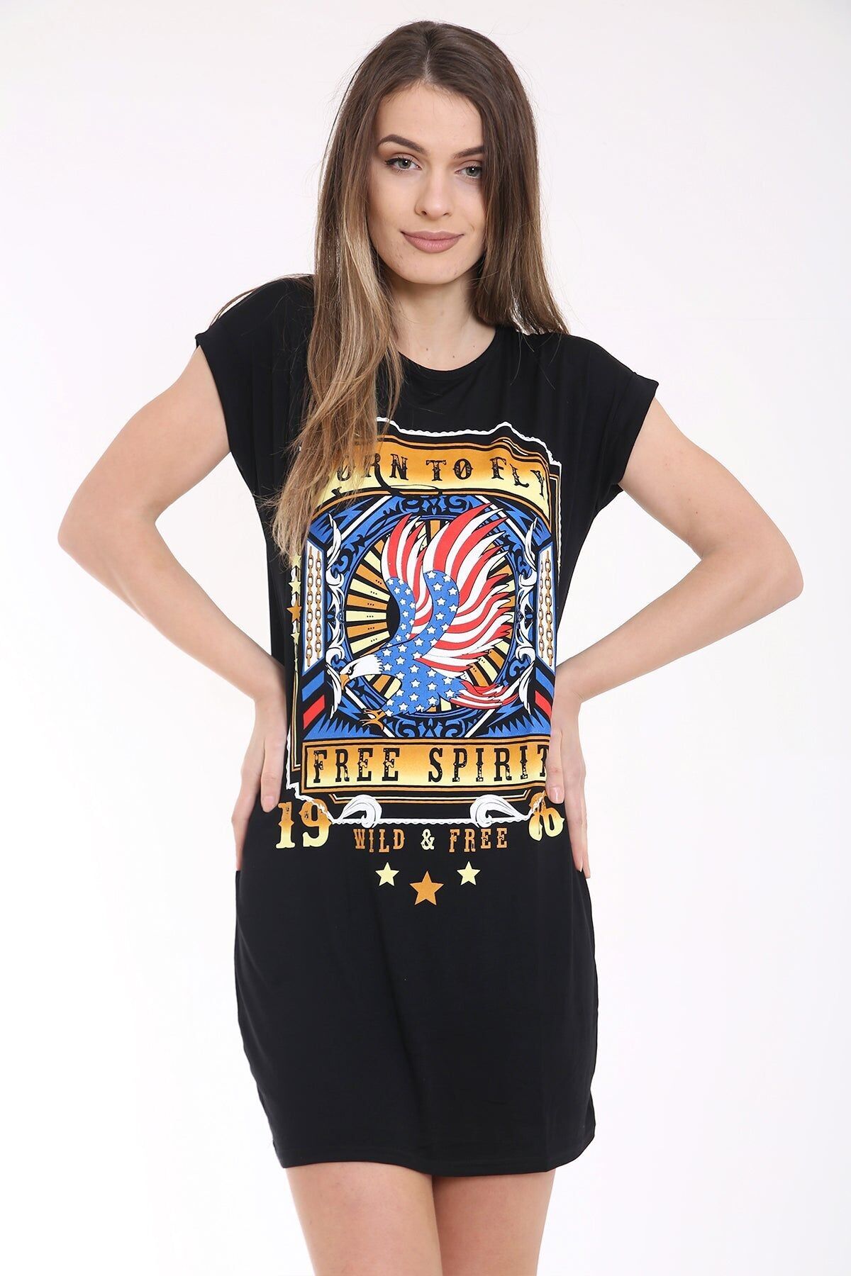 Abito lungo stampato Born To Fly