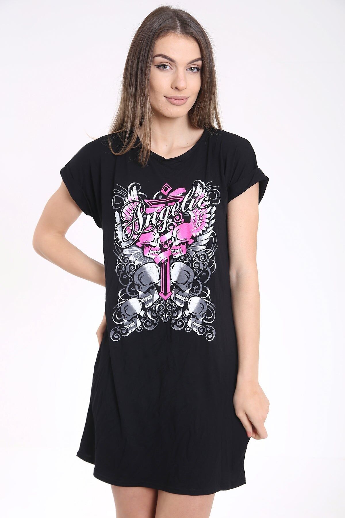 Abito T-shirt lungo con stampa grafica angelica
