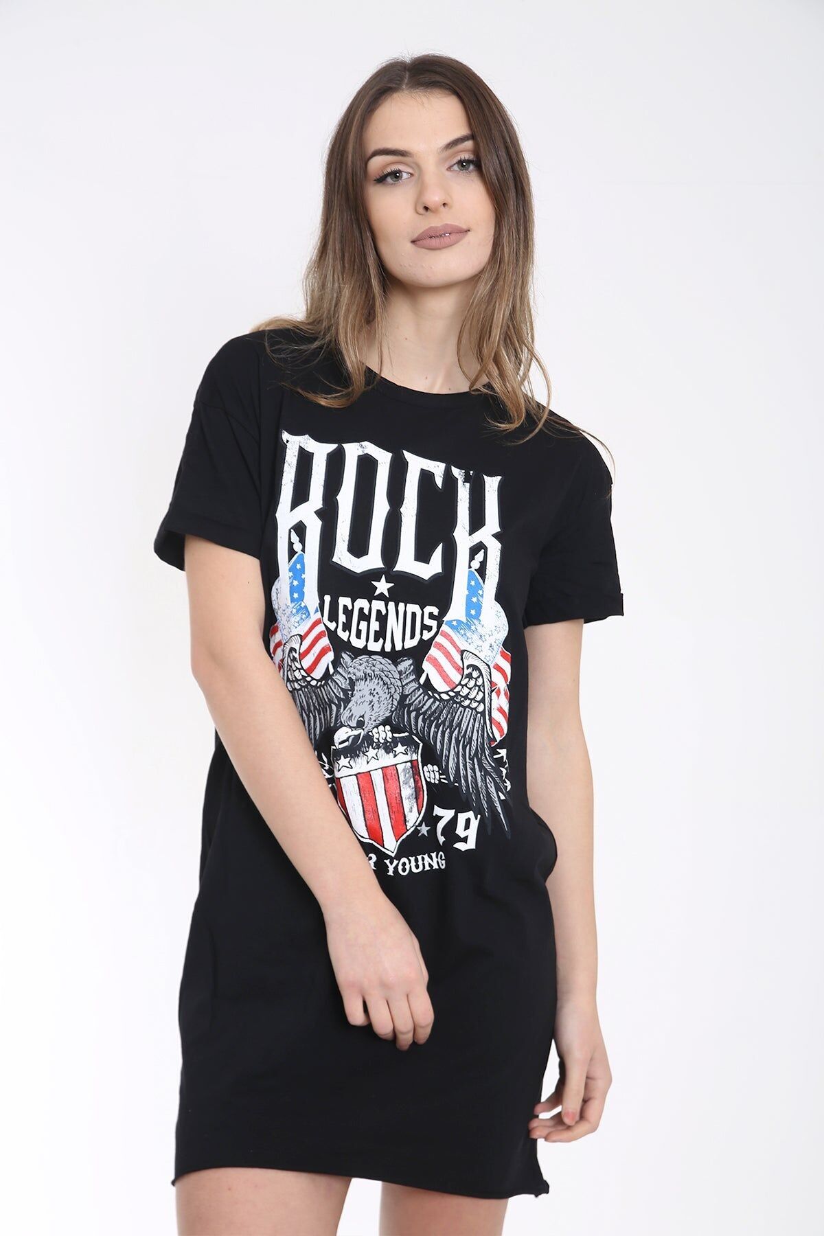 Abito T-shirt lungo con taglio laser stampato Rock Legends