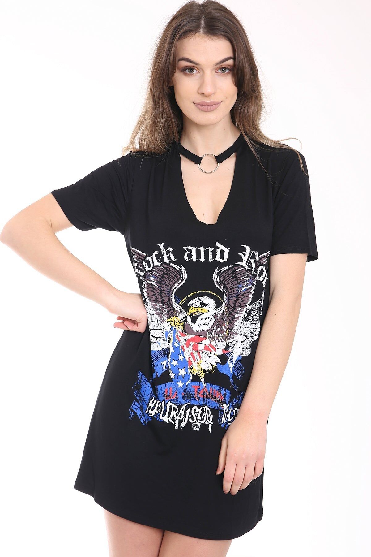 Abito lungo con stampa American Eagle e girocollo ad anello