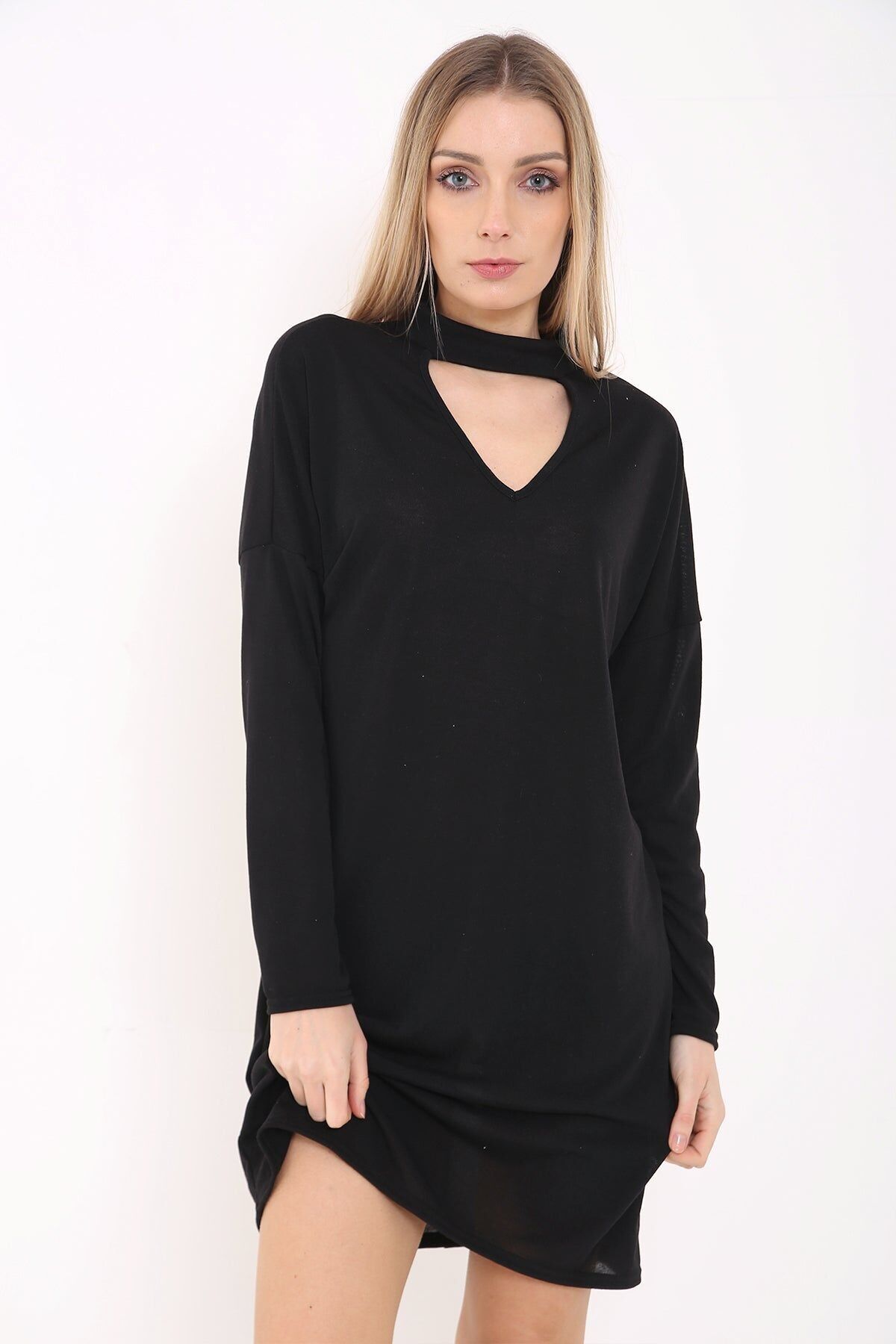 Abito girocollo in maglia melange