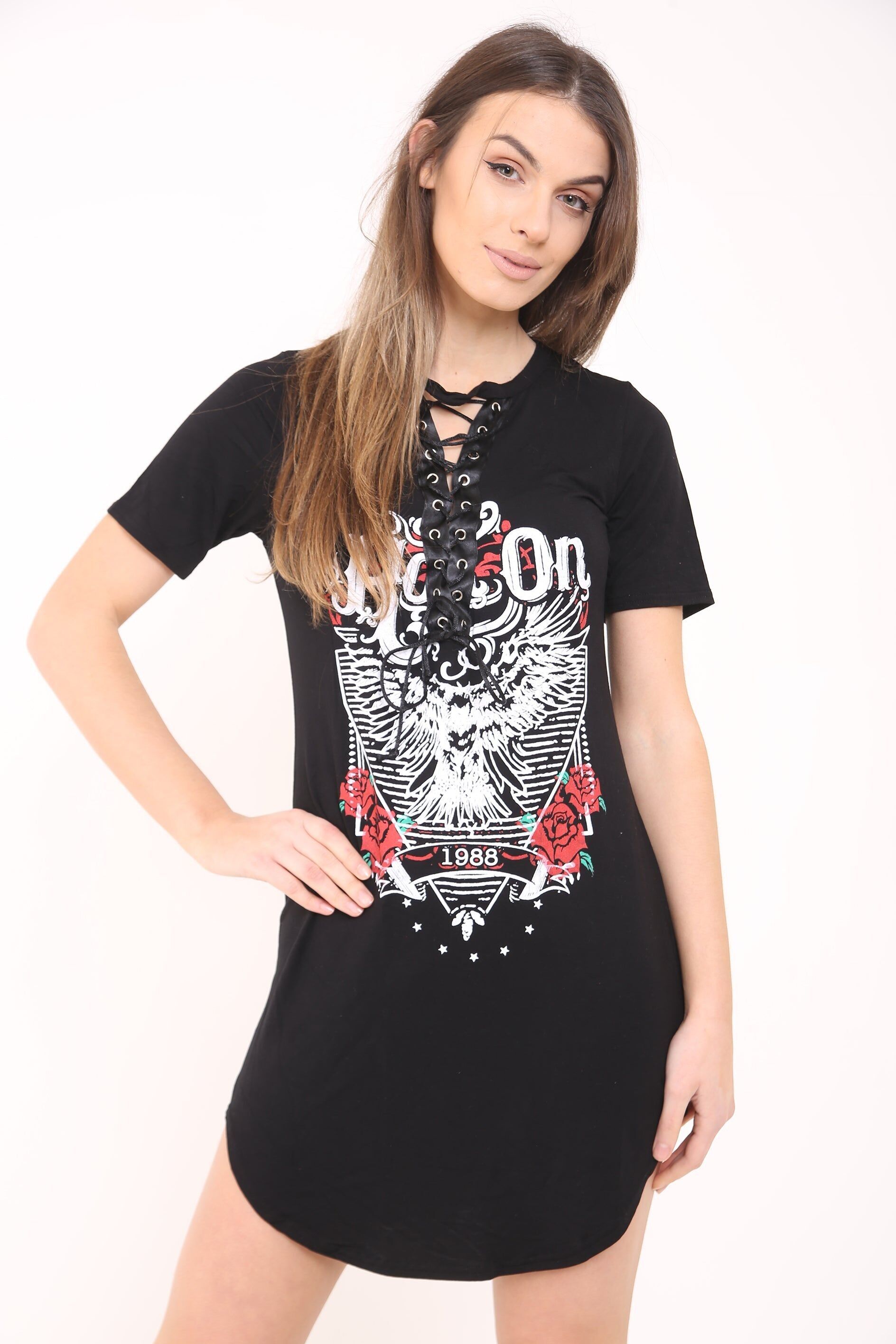 Abito lungo con stampa Rock On Lace Up T-shirt