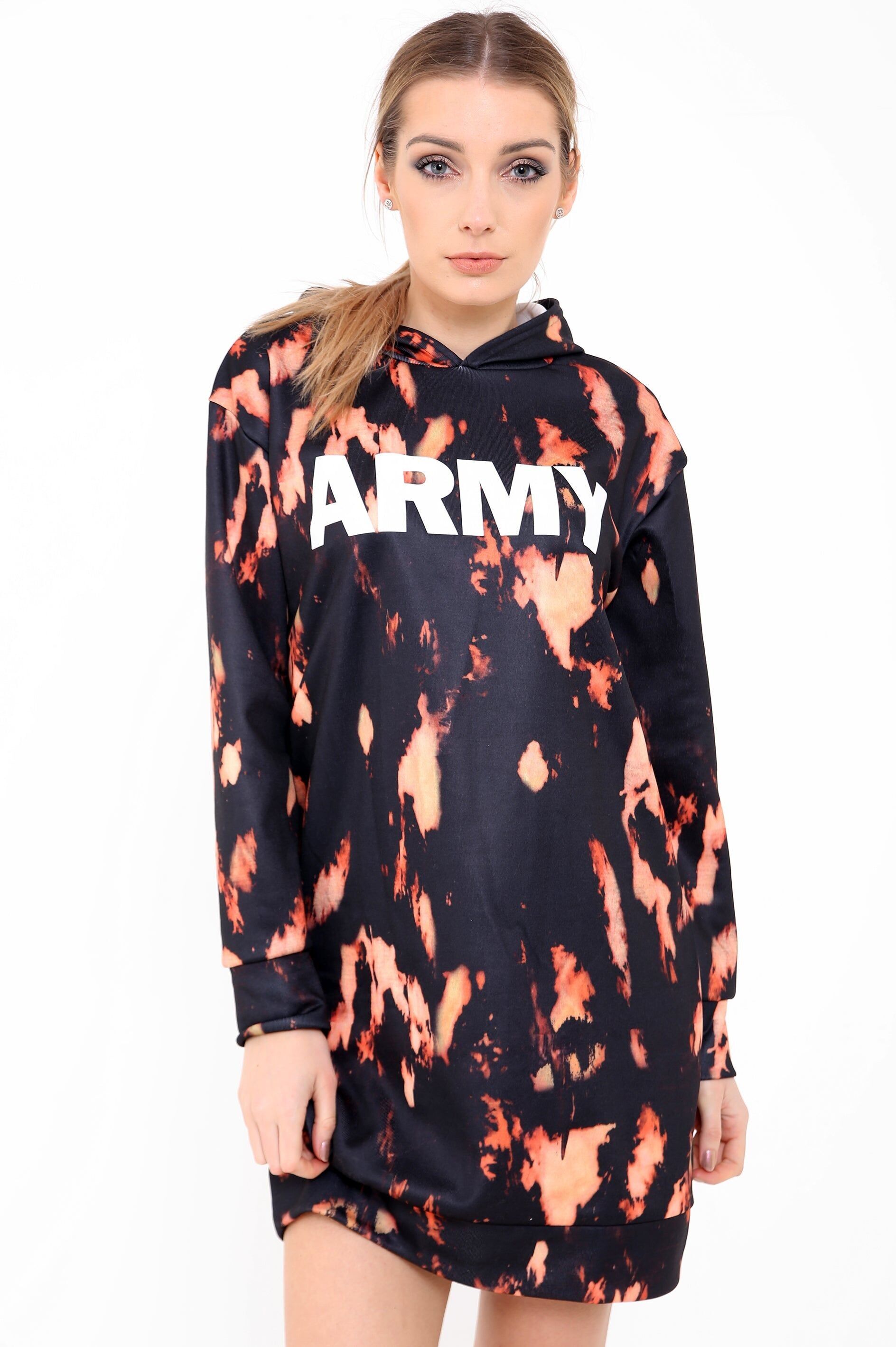 Robe pull oversize à capuche et imprimé militaire