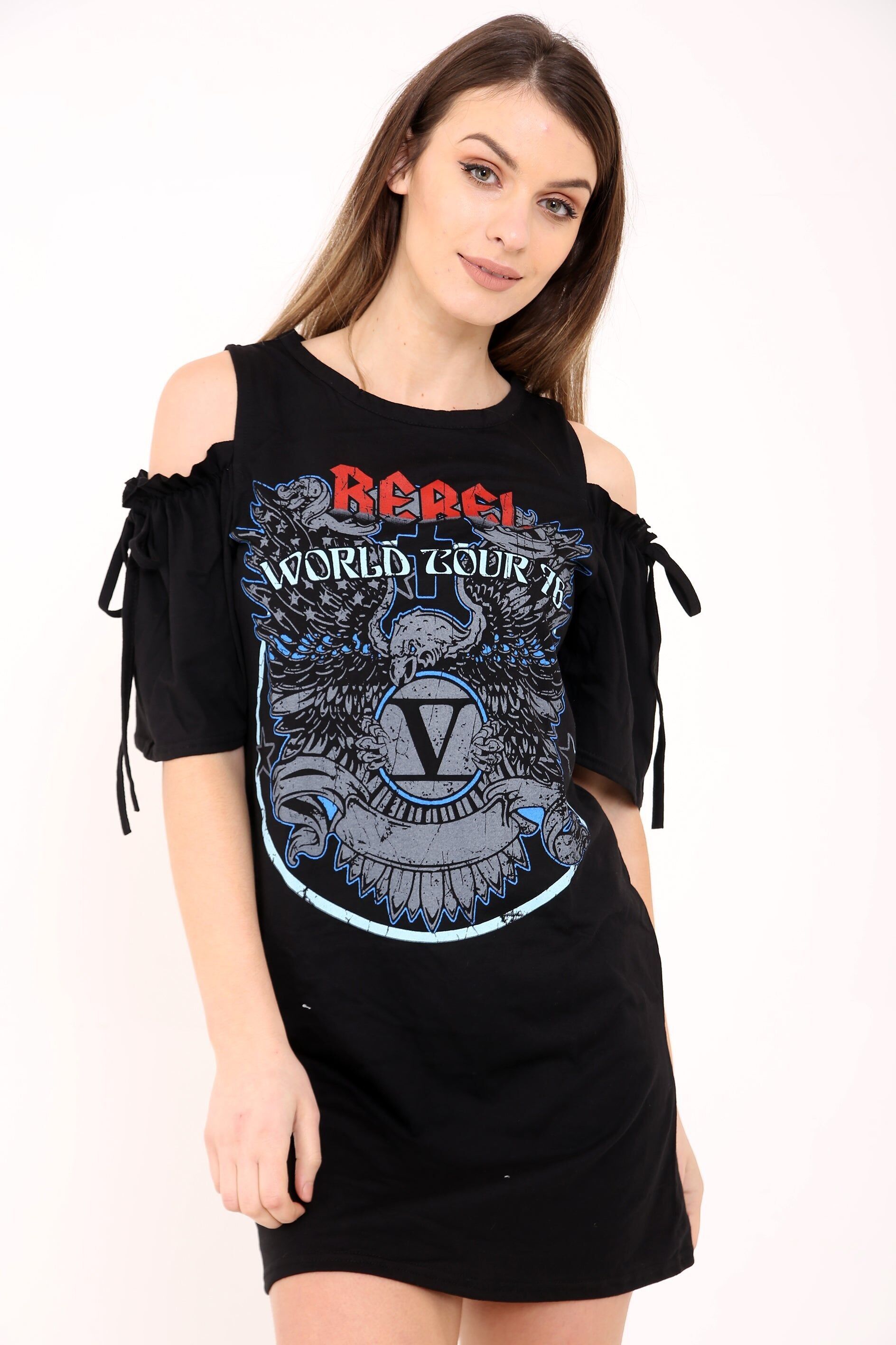 Mini abito stampato con spalle scoperte Rebel