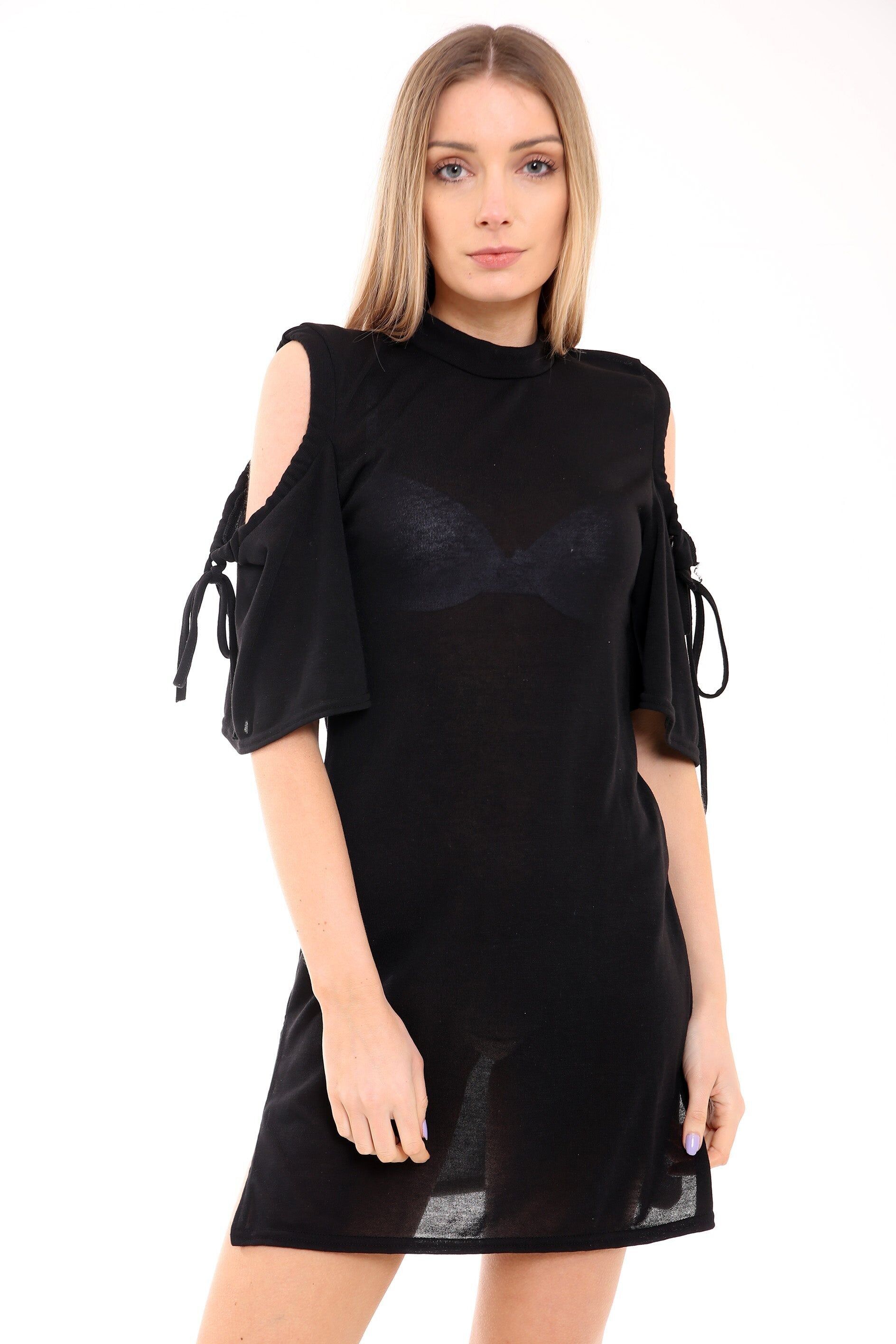 Abito aderente con scollo a V, spalle scoperte e spacchi laterali