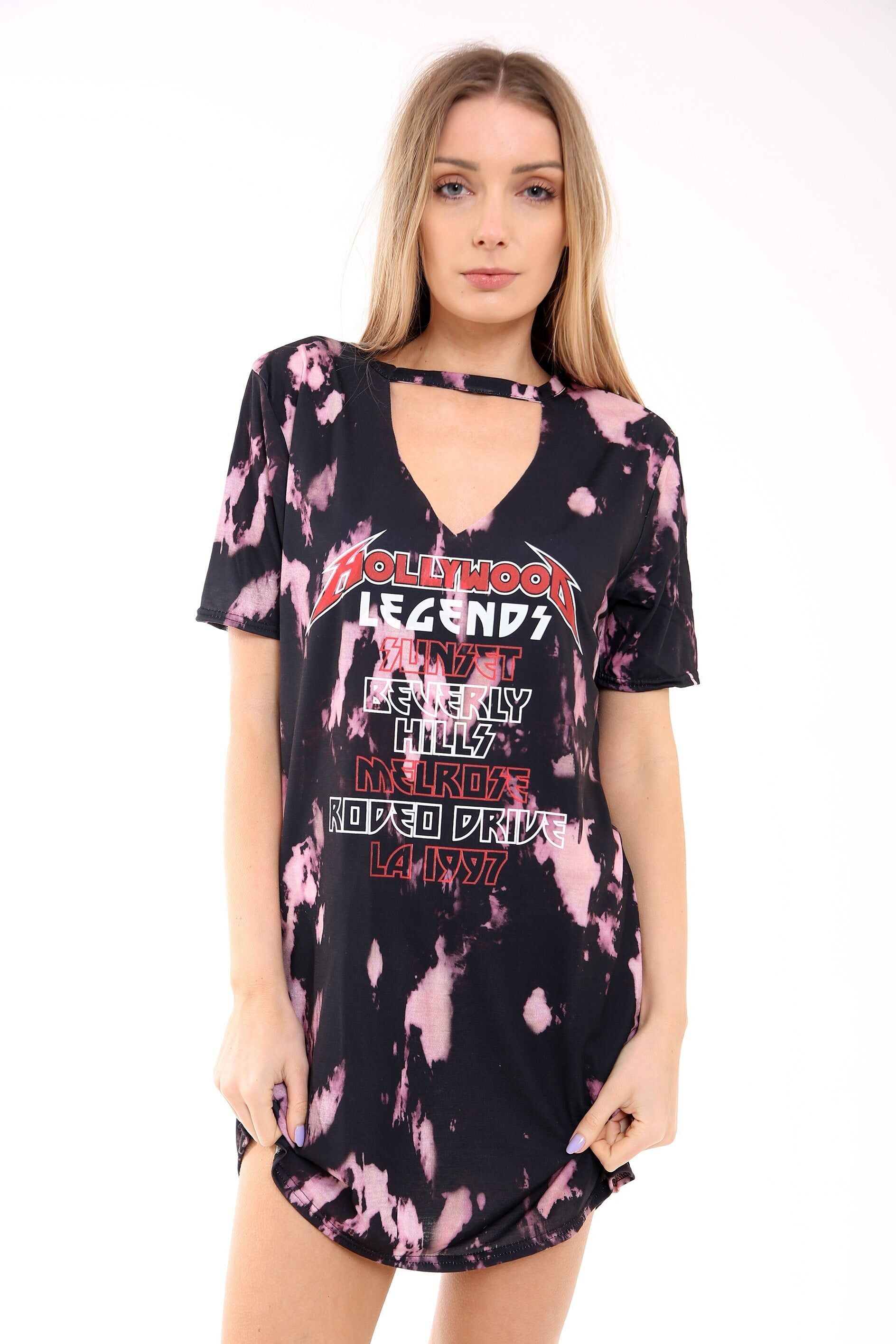Vestito T-shirt tie-dye con collo a girocollo e leggende di Hollywood