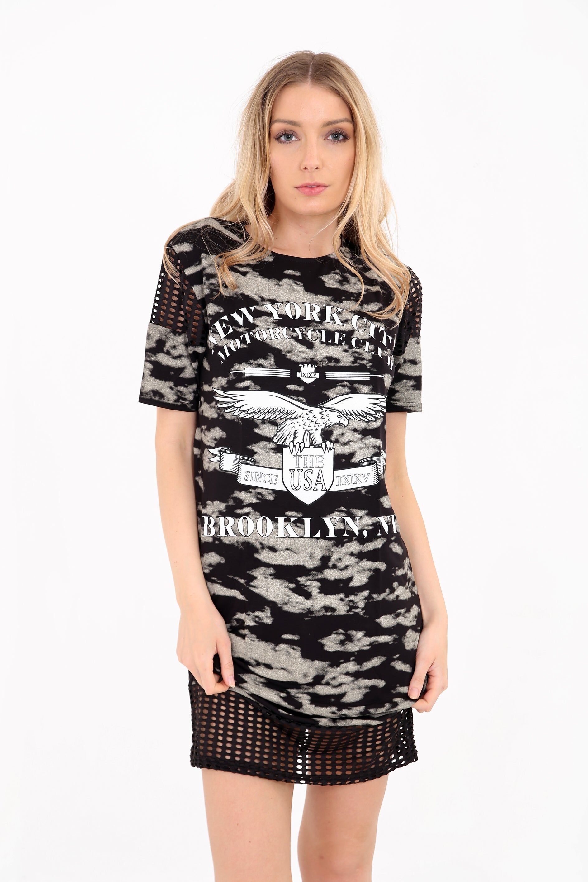Abito T-shirt con pannelli in rete "NEW YORK"
