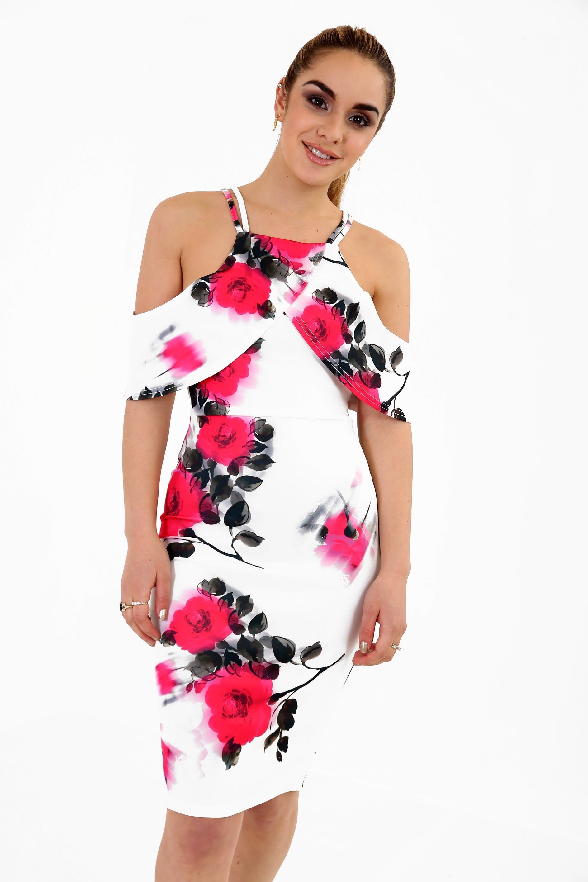 Abito canotta con spalle scoperte e stampa floreale ad acquerello