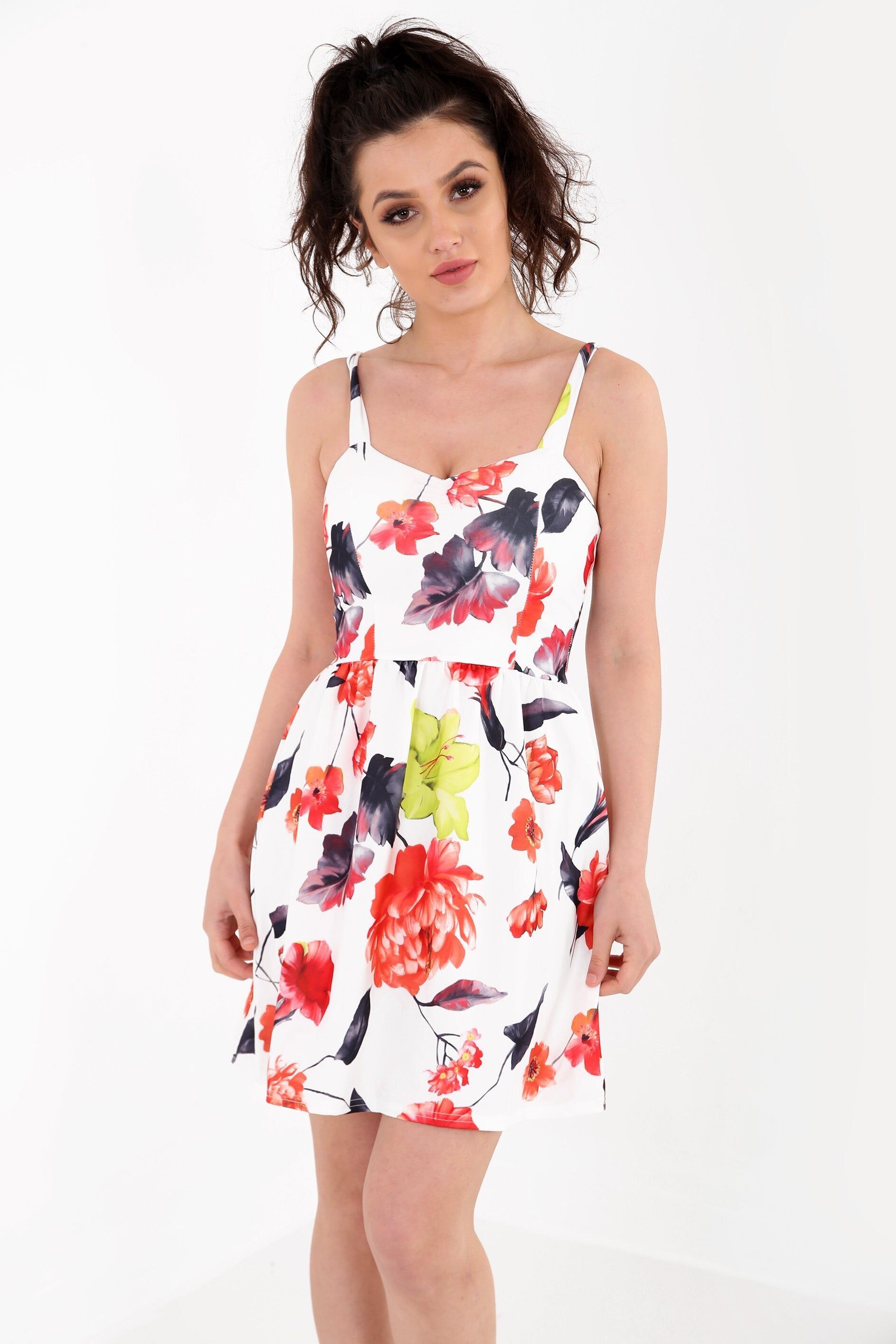Abito skater imbottito con motivo floreale primaverile