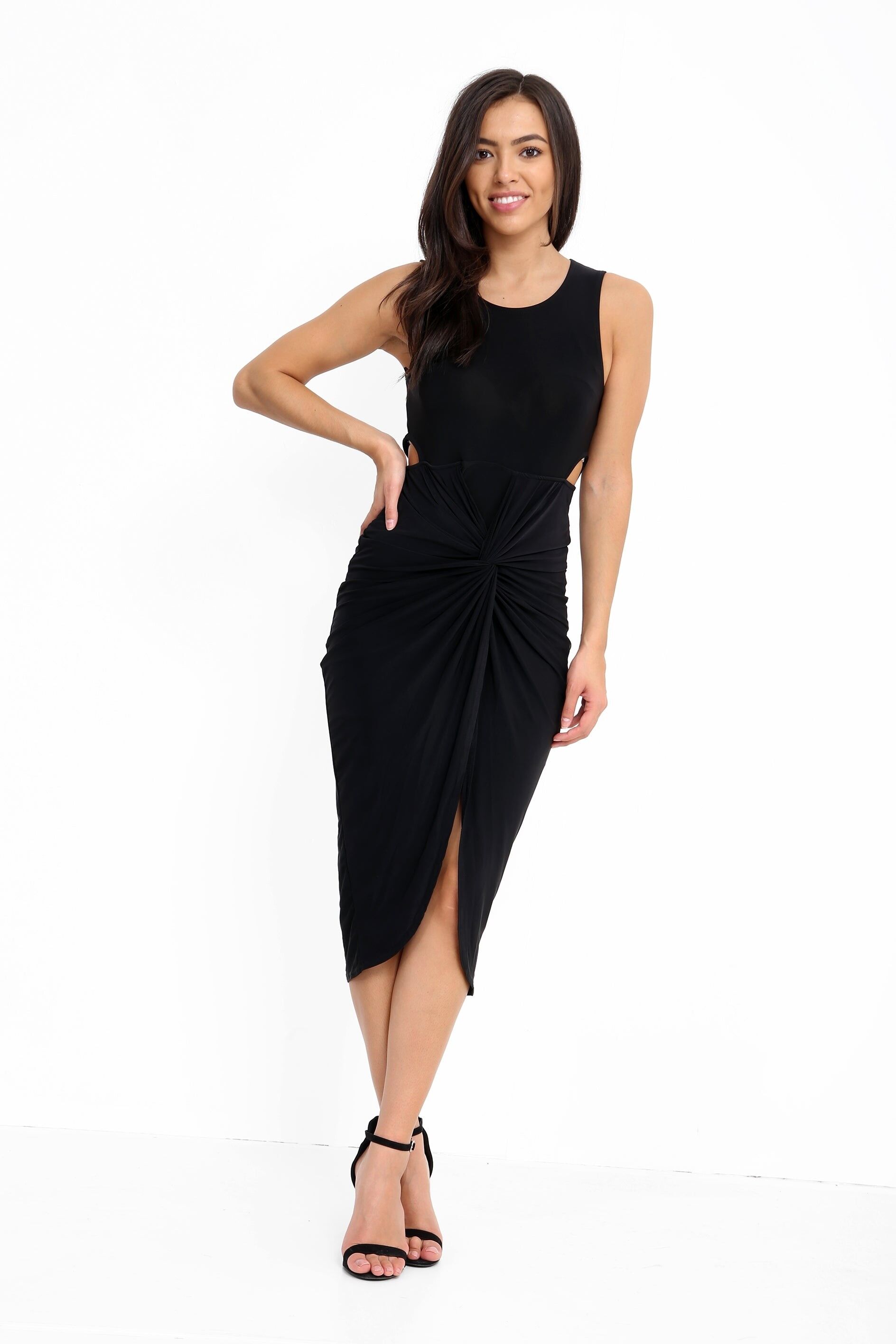 Abito drappeggiato attillato con nodo sul davanti